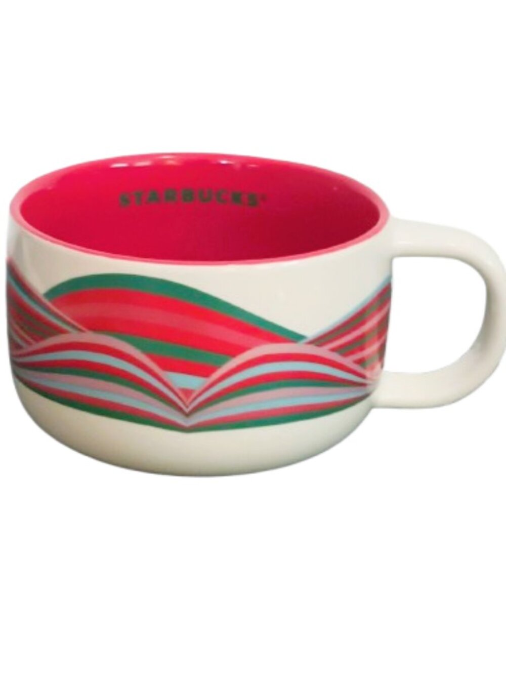 Starbucks Large Swirl Holiday Mug Red White Green Soup Cup